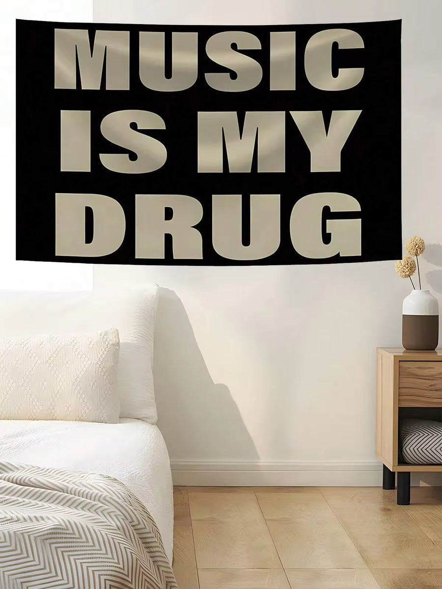 MUSIC IS MY Music Abstract Cartoon Art Design Tapestry Color Wall Hanging Flag For Bedroom Living Room Dorm Halloween Party Decor,Guys Man Cave,Modern Music Art Tapestry Banner Gift