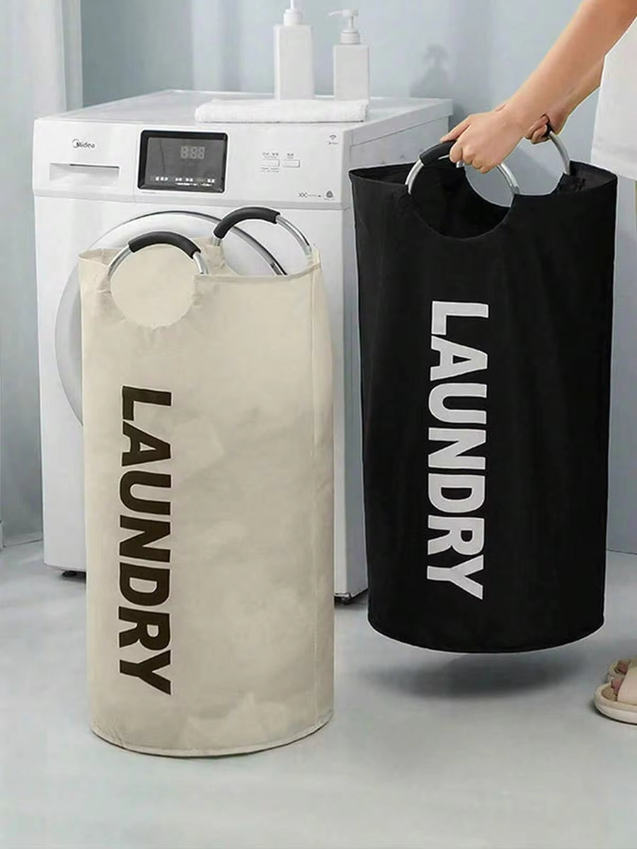 Extra Large High Quality Laundry Basket With Soft Padded Handles - Fabric Laundry Hamper, Foldable Round Basket, Suitable For Various Room Types, Casual Style Clothes Storage Box, Laundry Accessories, Laundry Basket